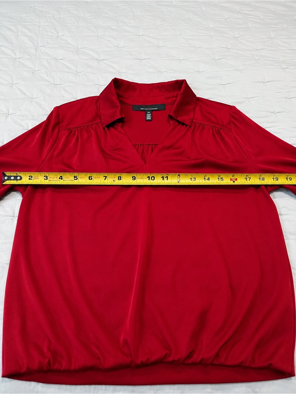 White House Black Market Red Silky V-Neck Long Sleeve Blouse - Picture 3 of 7